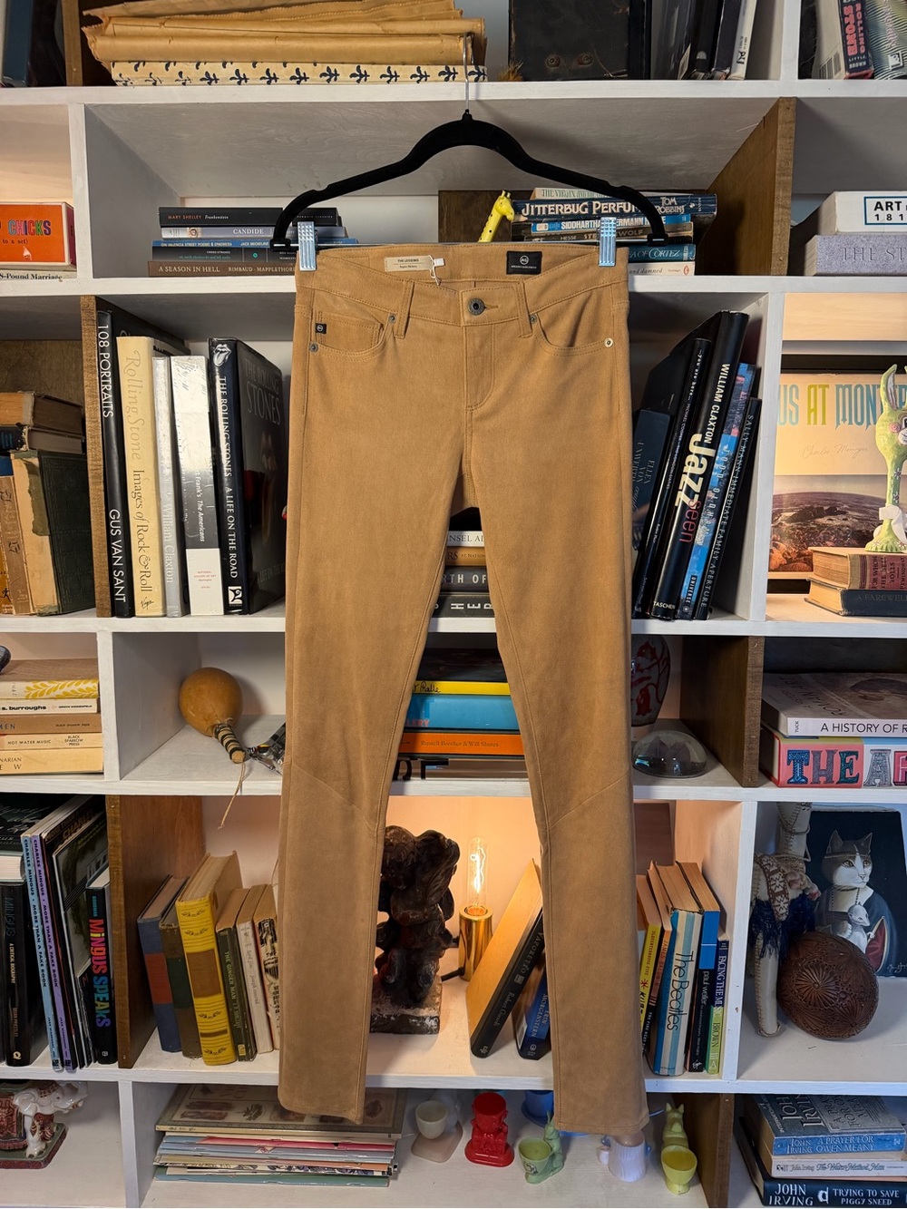 Ag Adriano Goldschmied Suede Skinny Jeans in Tan Brown